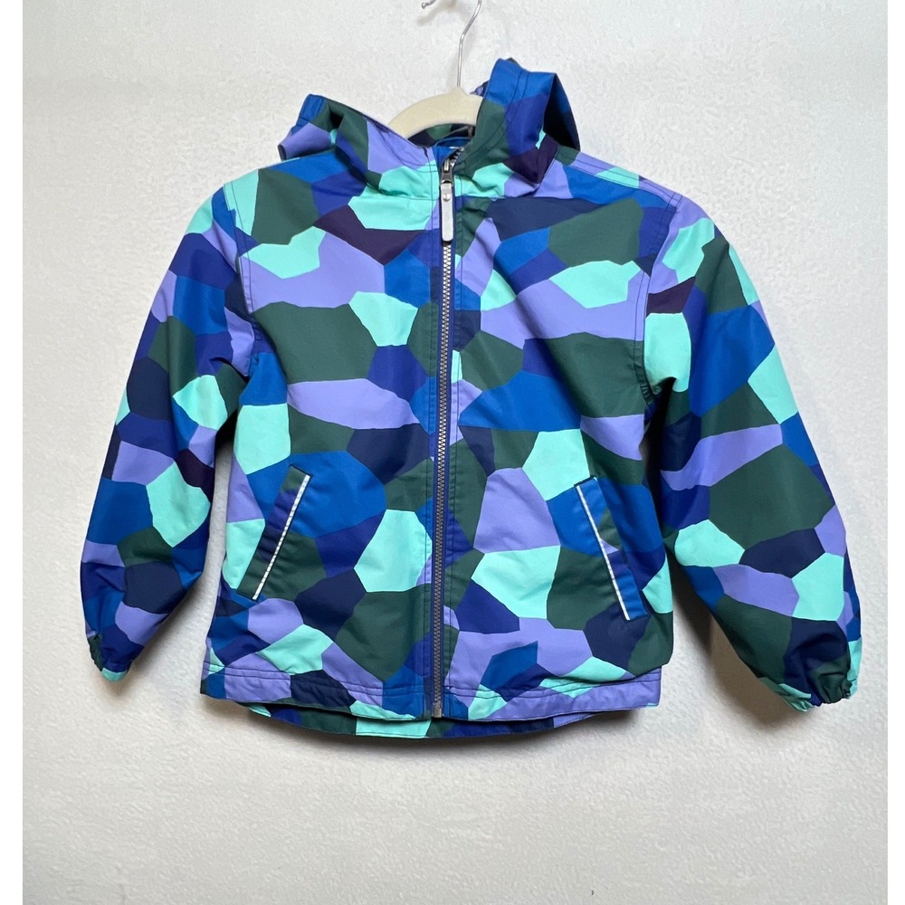 Hanna‎ Andersson Kids Blue Green Mosaic Geometric Hooded Coat Jacket 120 6-7